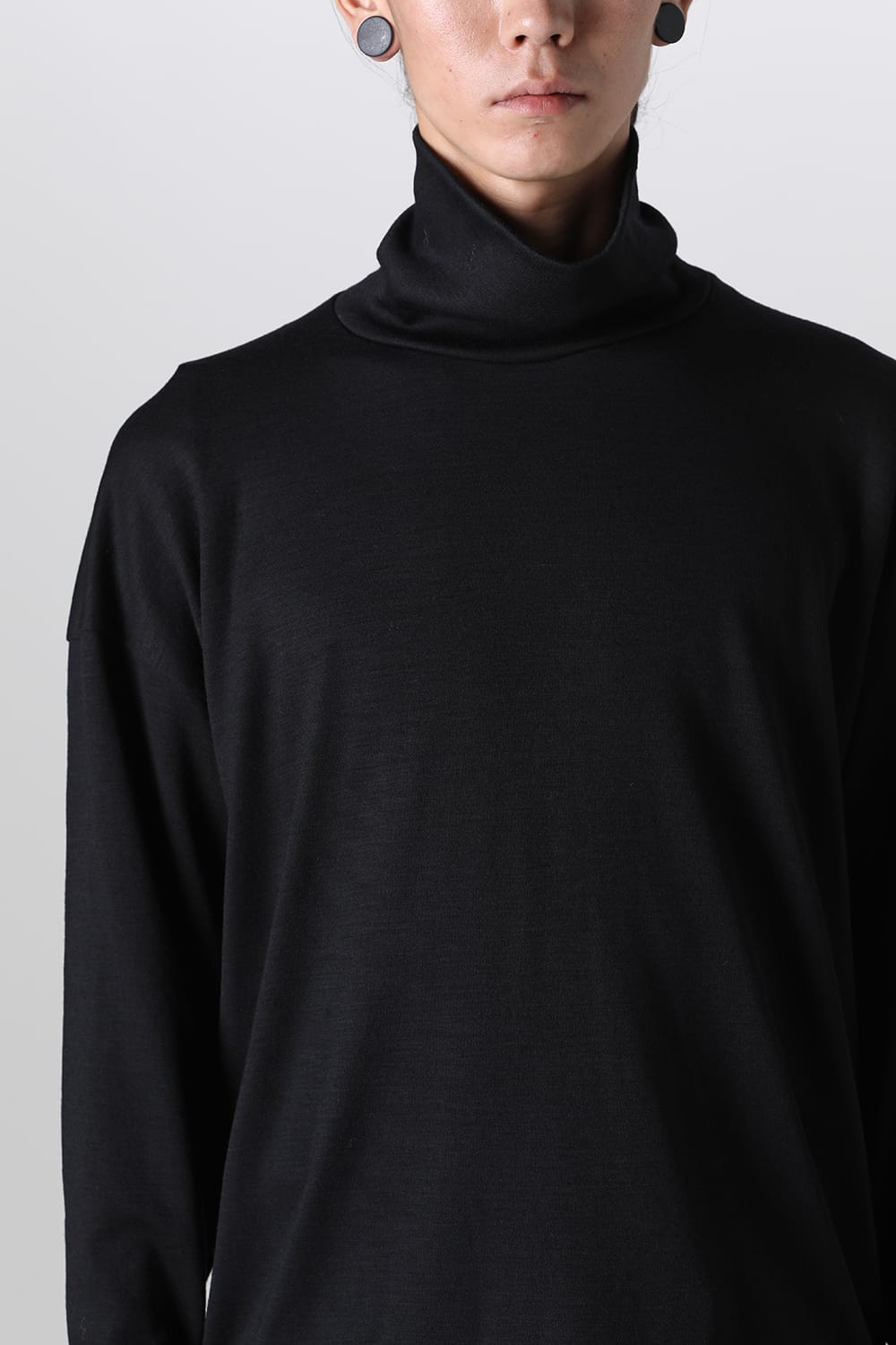 Cotton/Cashmere Turtle-Neck Long Sleeve T Black