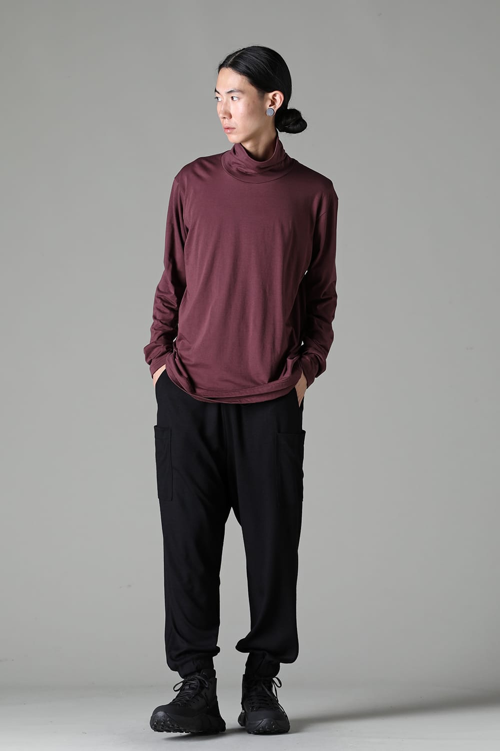 Cotton/Cashmere Turtle-Neck Long Sleeve T Wine