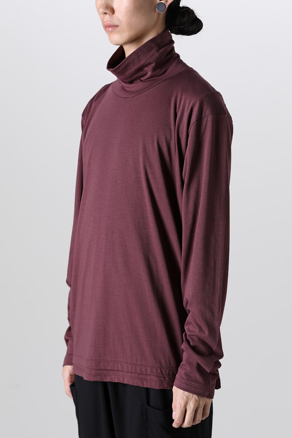 Cotton/Cashmere Turtle-Neck Long Sleeve T Wine