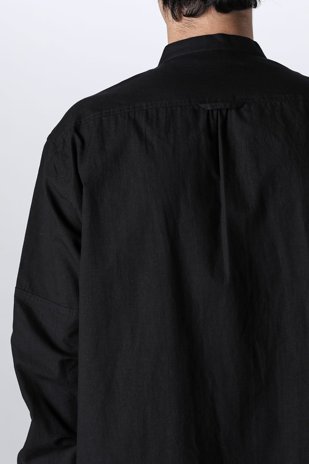 Cotton/Linen Band Collar Shirt  Black