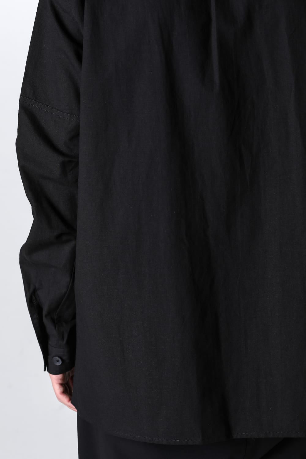 Cotton/Linen Band Collar Shirt  Black