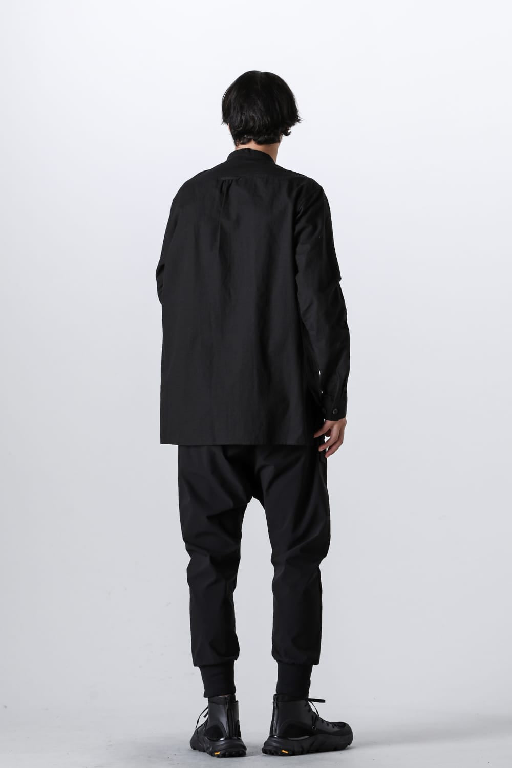 Cotton/Linen Band Collar Shirt  Black