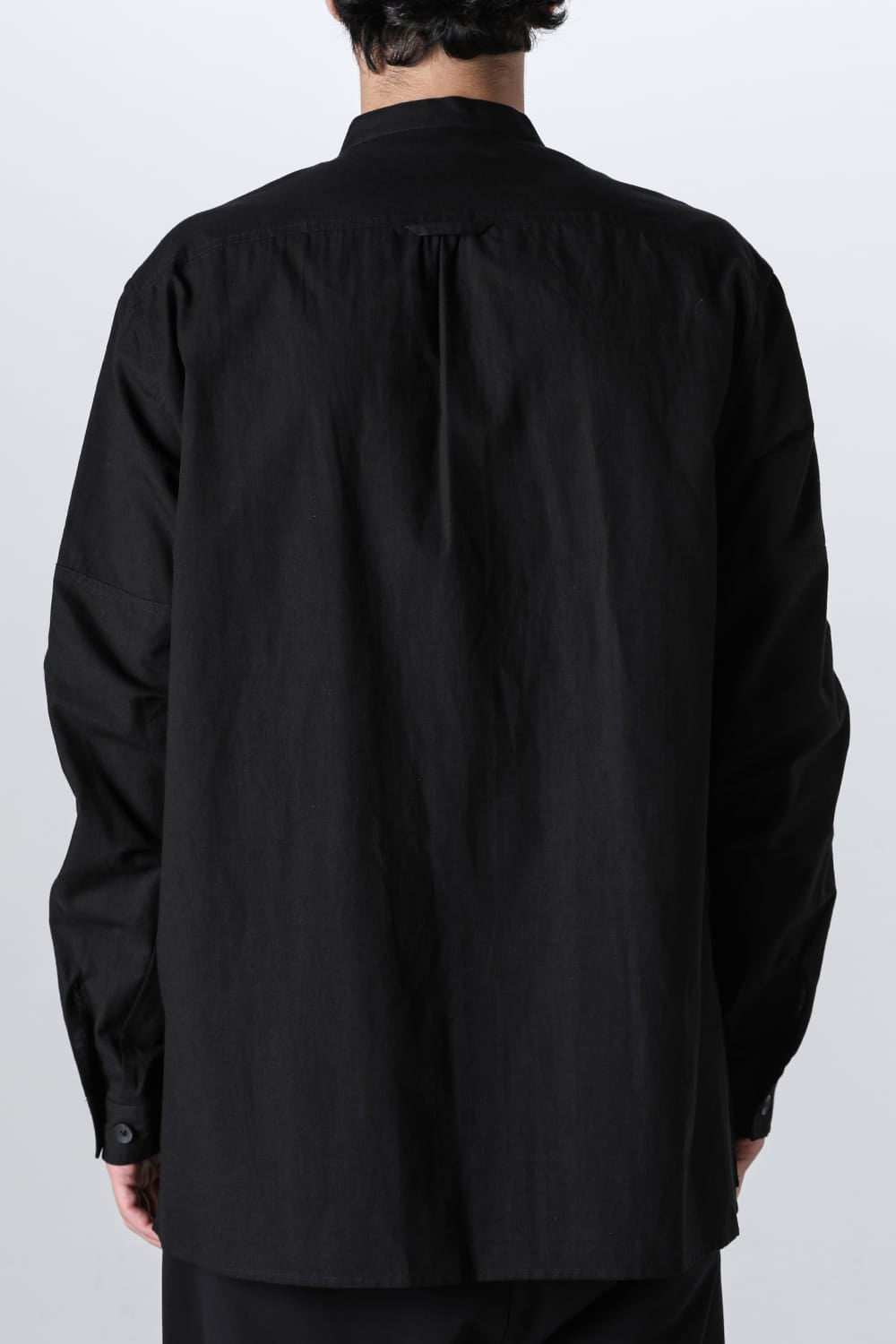 Cotton/Linen Band Collar Shirt  Black