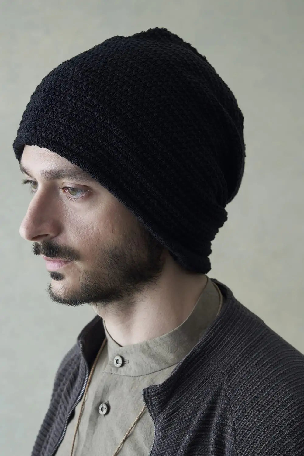 Knit cap cotton / nylon / linen Black