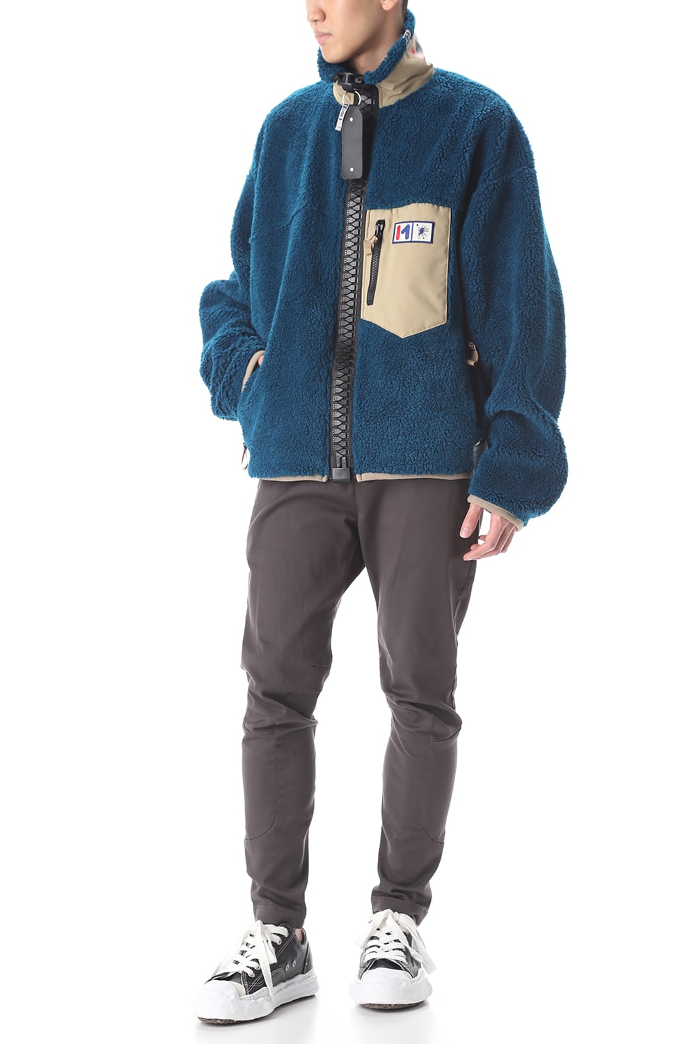 Enlarged zip Boa blouson Blue