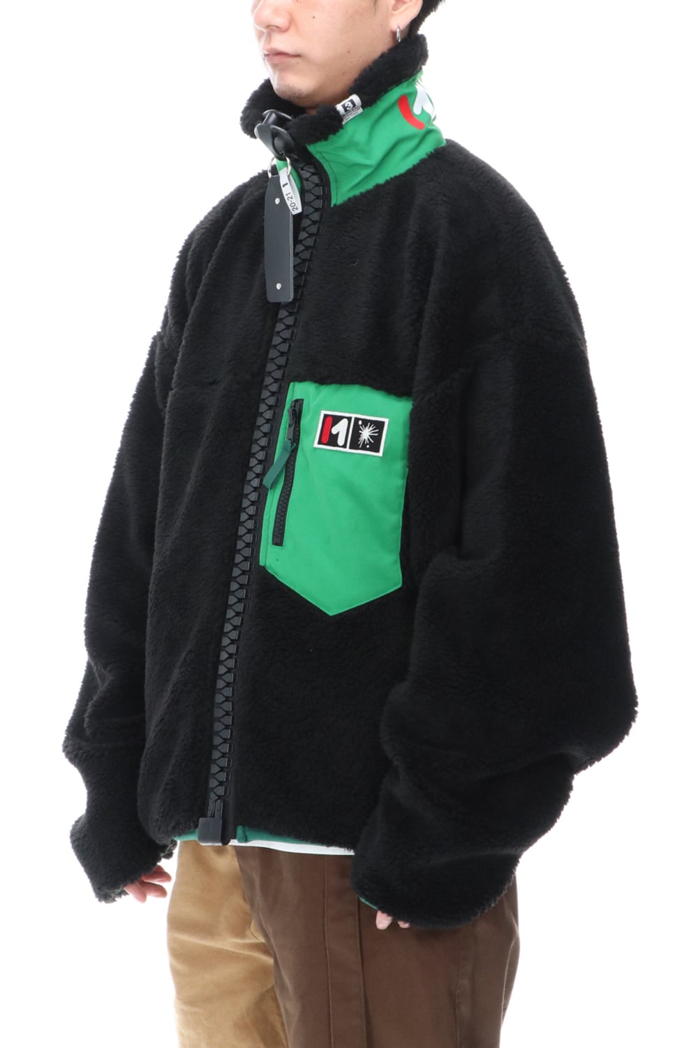 Enlarged zip Boa blouson Black