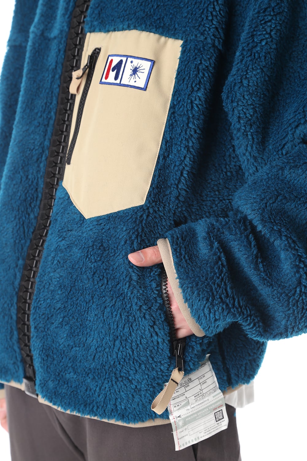 Enlarged zip Boa blouson Blue