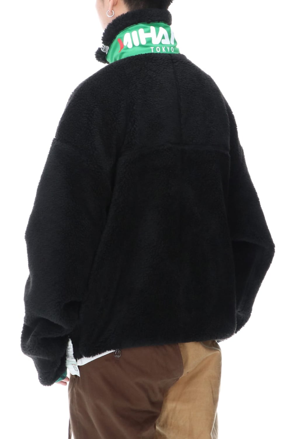 Enlarged zip Boa blouson Black