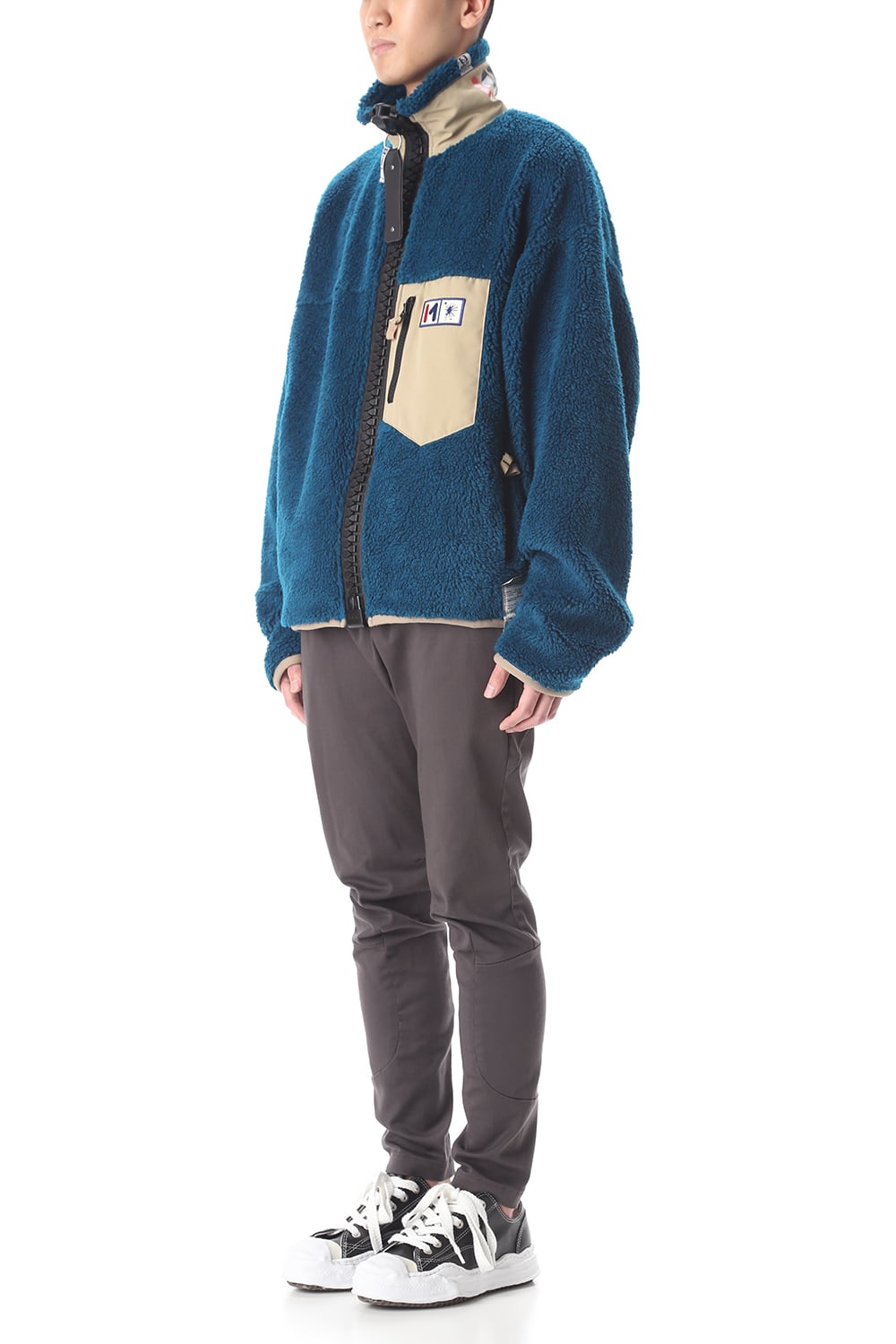 Enlarged zip Boa blouson Blue