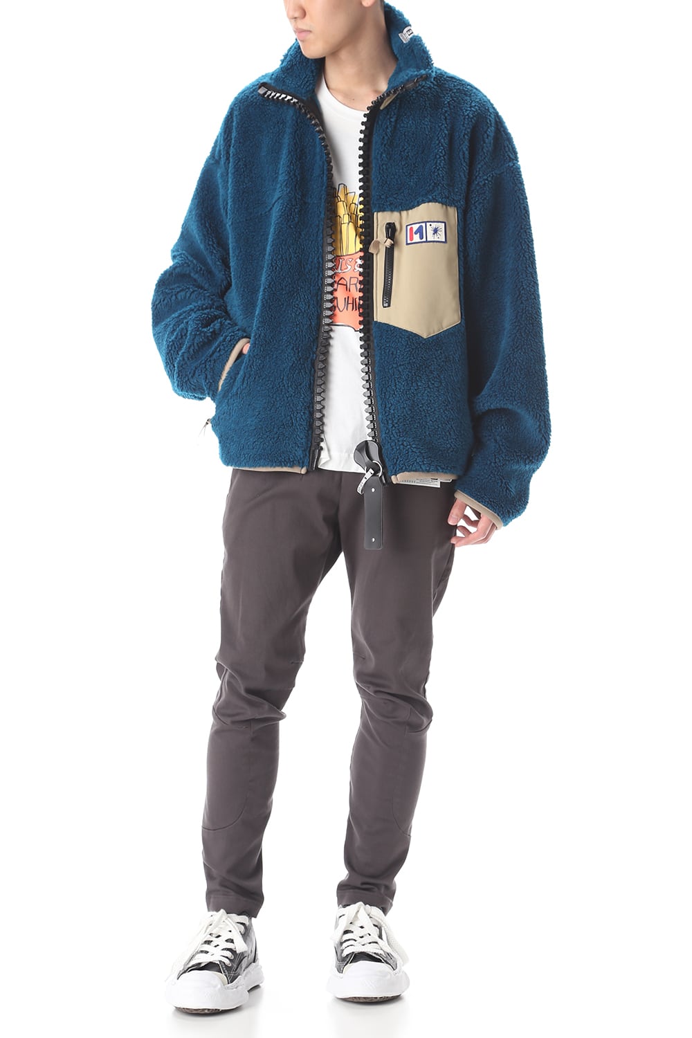 Enlarged zip Boa blouson Blue