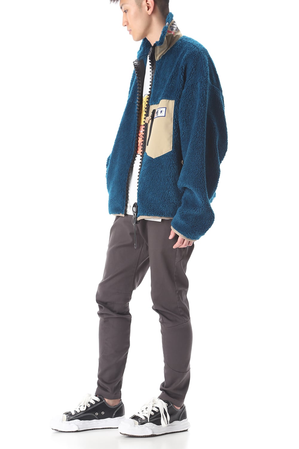 Enlarged zip Boa blouson Blue