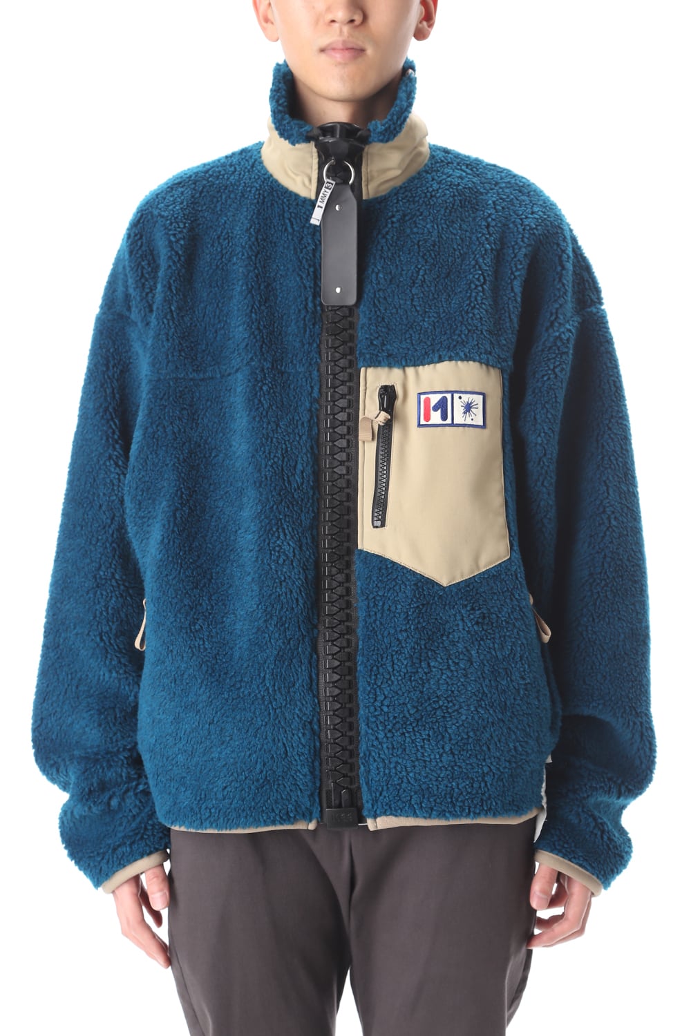 Enlarged zip Boa blouson Blue