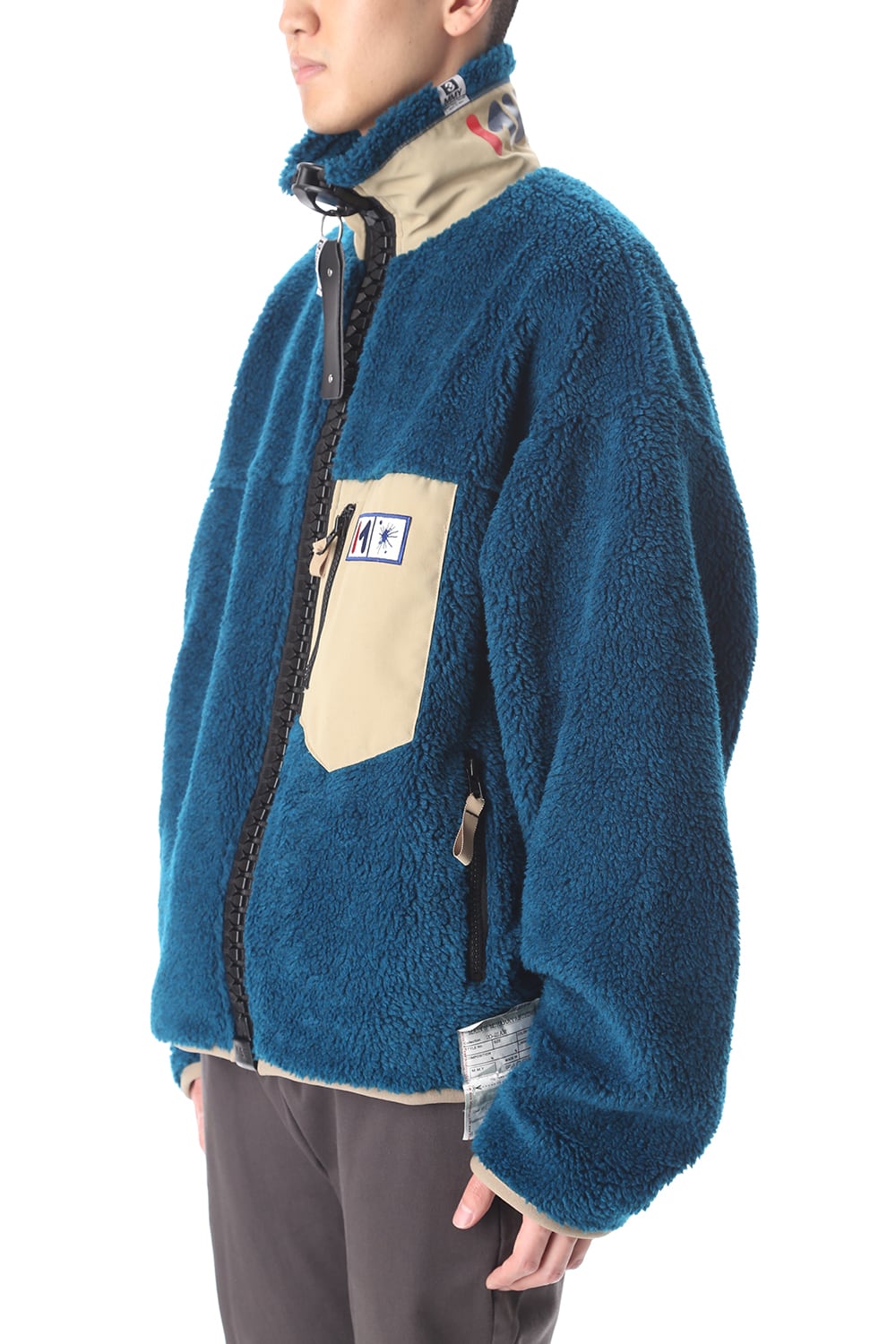 Enlarged zip Boa blouson Blue