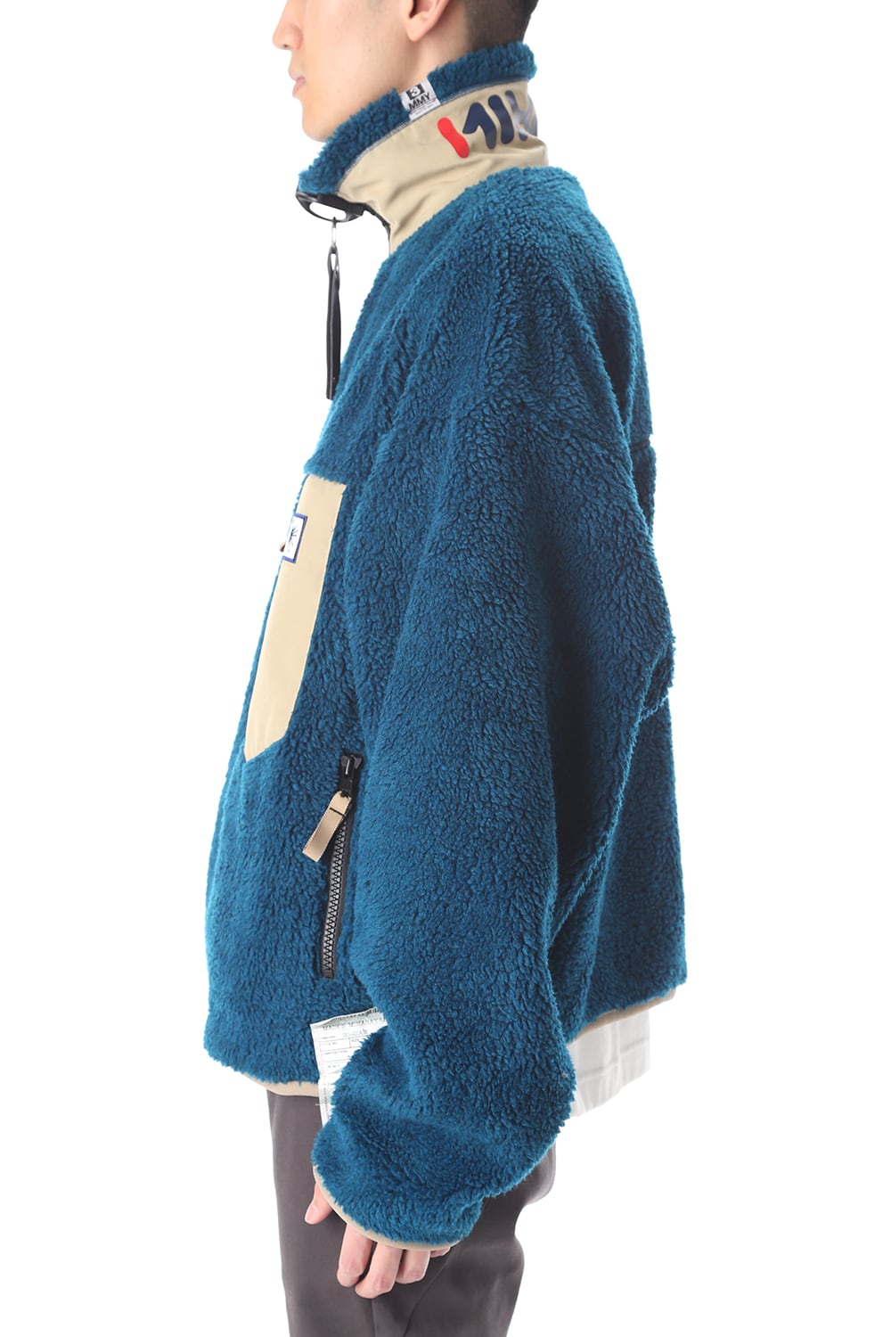 Enlarged zip Boa blouson Blue