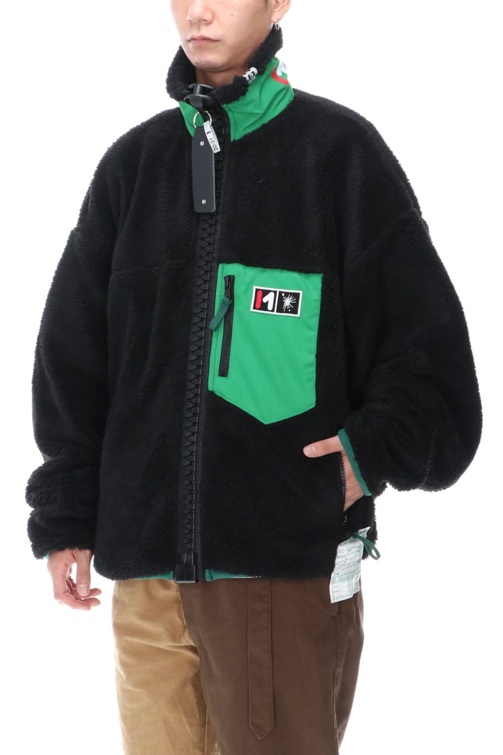 Enlarged zip Boa blouson Black