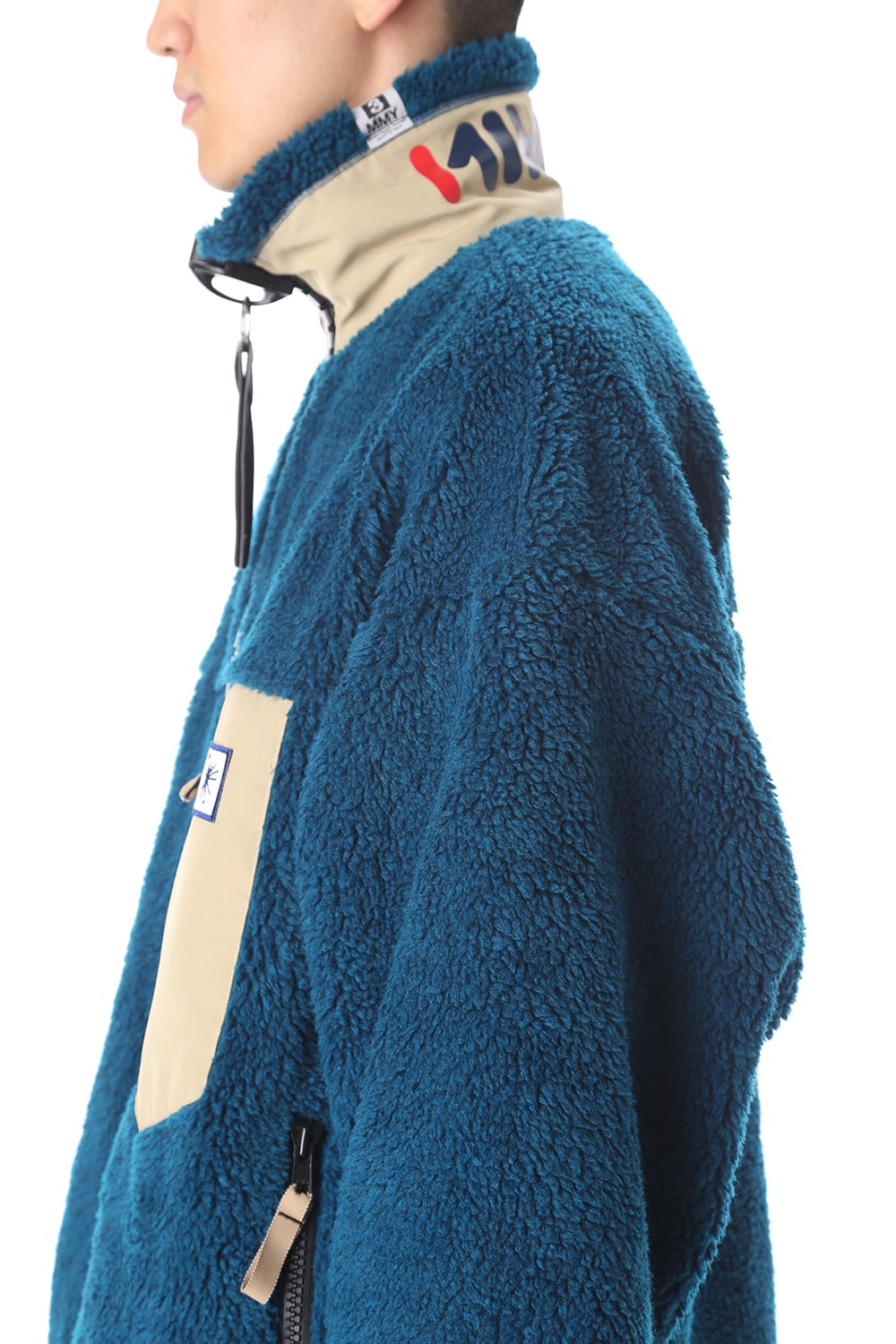 Enlarged zip Boa blouson Blue