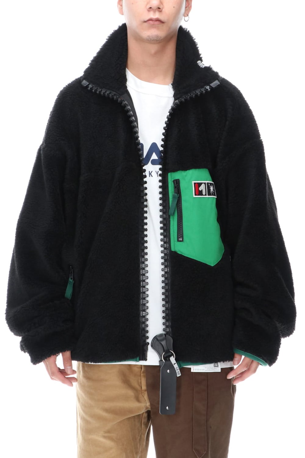 Enlarged zip Boa blouson Black