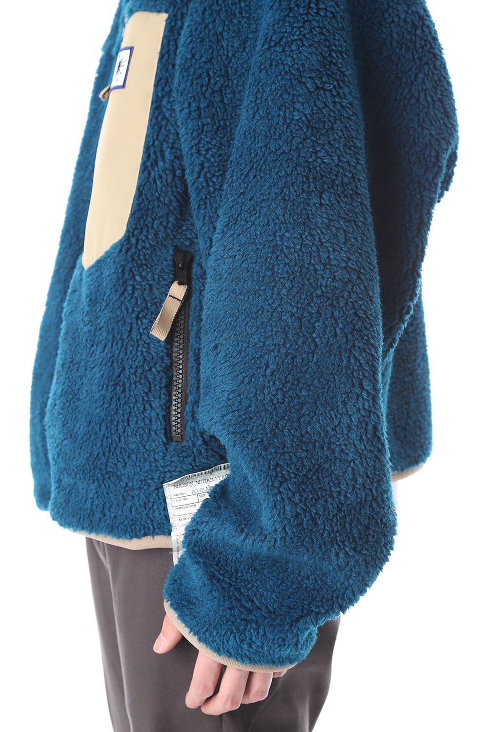 Enlarged zip Boa blouson Blue