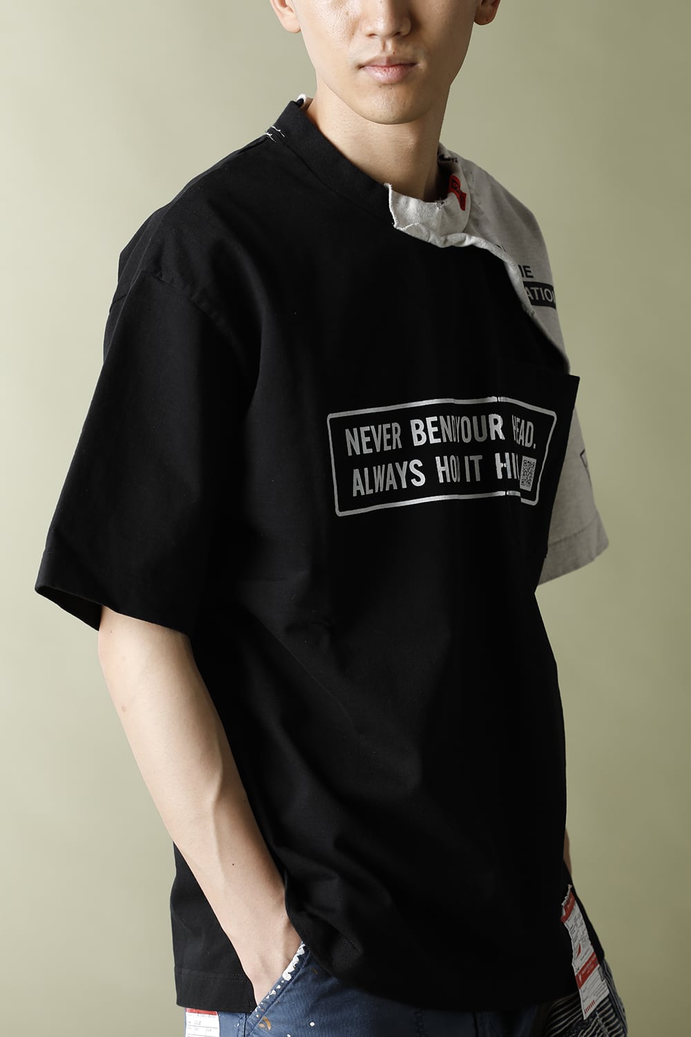 Partly double T-shirt Black