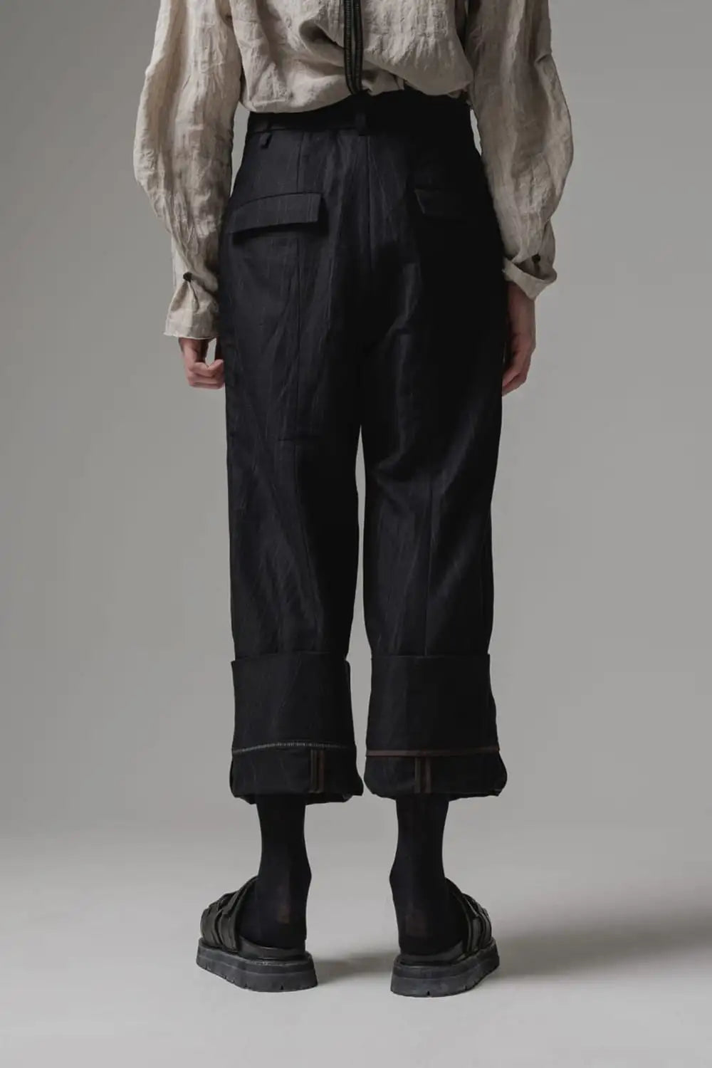 Cuffs baggy pant cotton / linen stripe