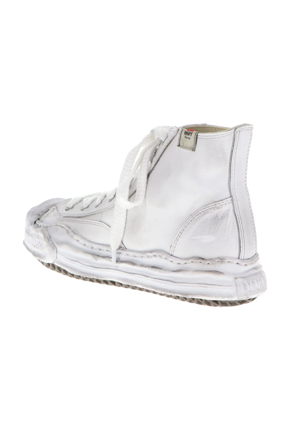 -HANK high- original distressed effect sole leather High-Top sneakers White