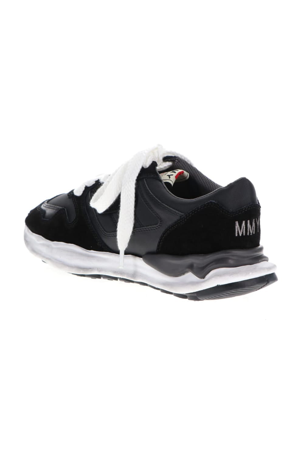 Original distressed effect sole leather Runner sneaker Black