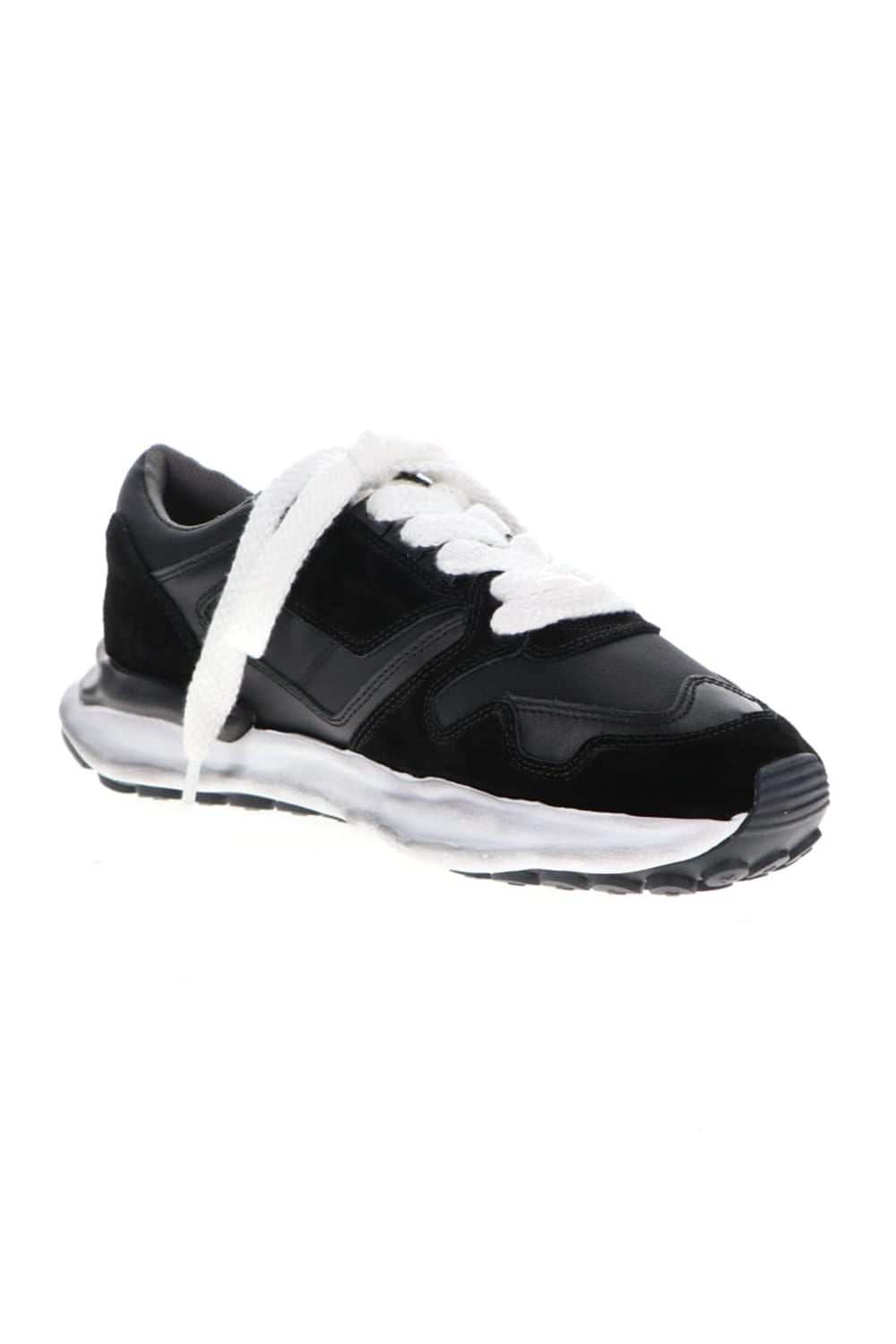 Original distressed effect sole leather Runner sneaker Black