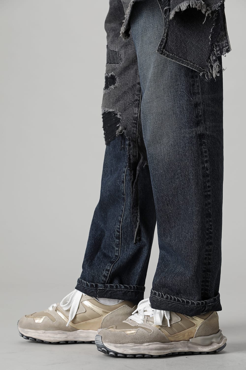 Original distressed effect sole leather Runner sneaker Gold