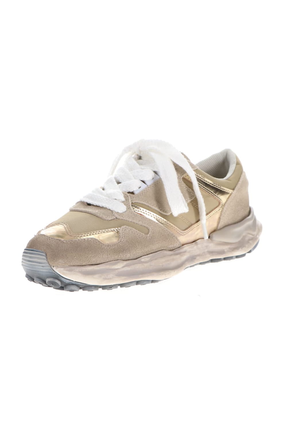 Original distressed effect sole leather Runner sneaker Gold