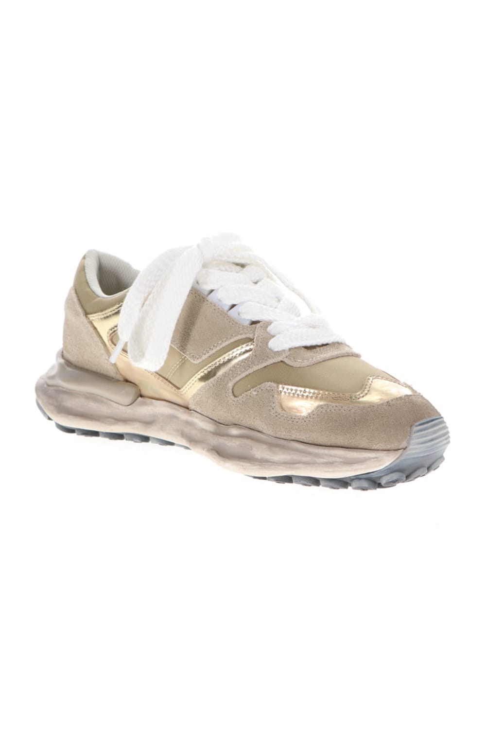 Original distressed effect sole leather Runner sneaker Gold