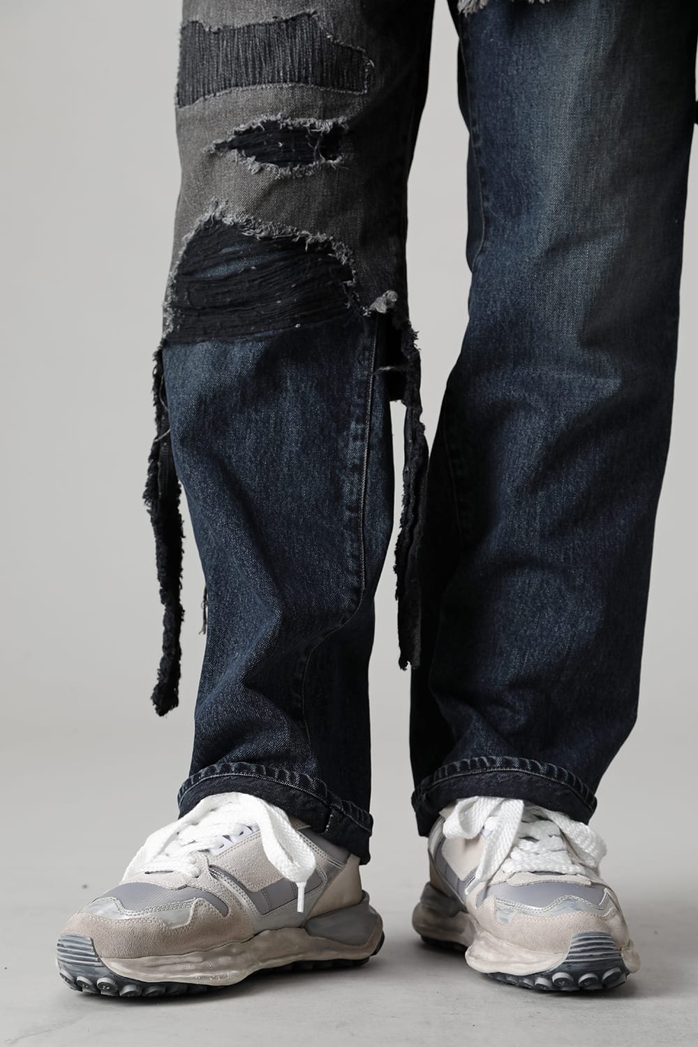 Original distressed effect sole leather Runner sneaker Silver