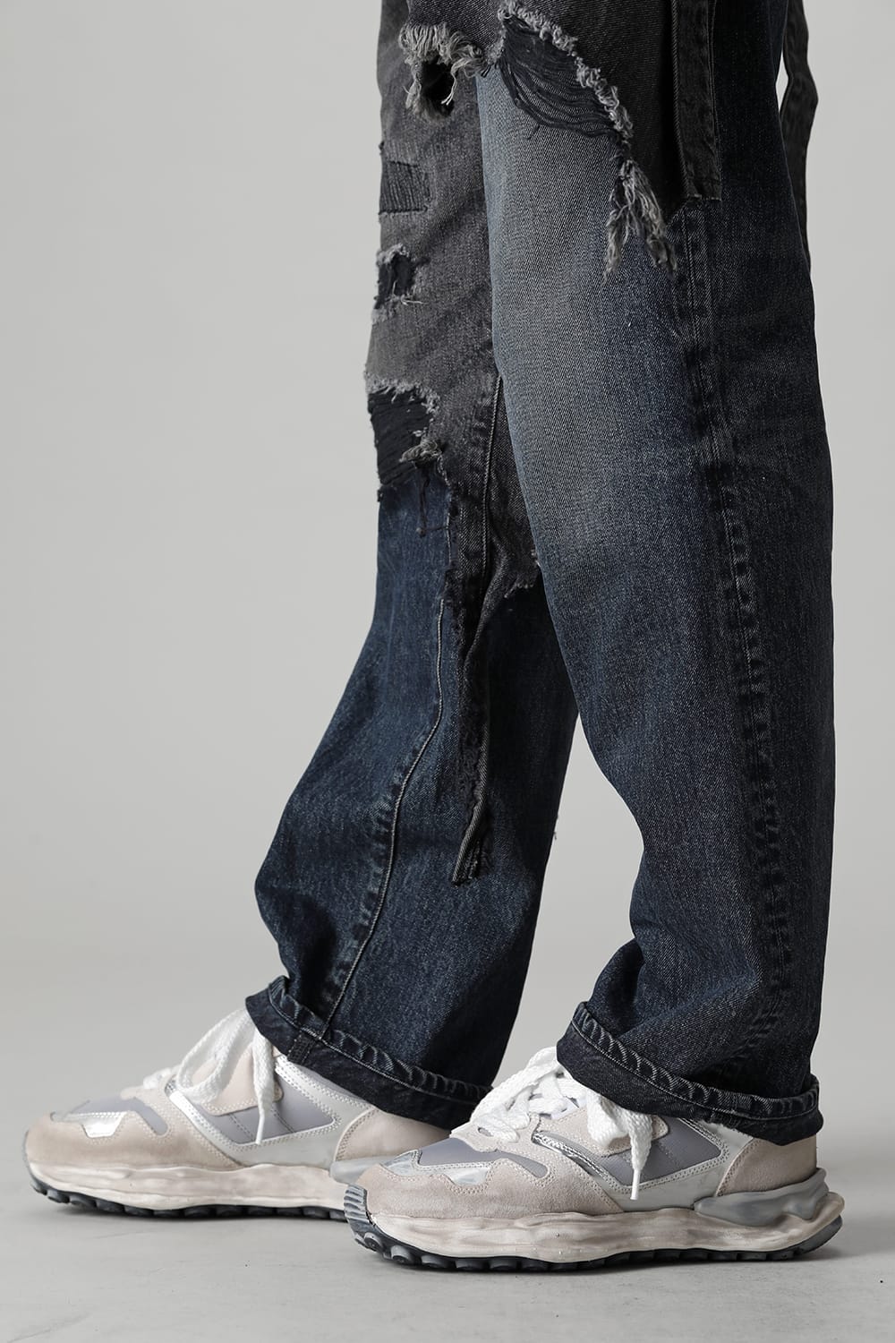 Original distressed effect sole leather Runner sneaker Silver