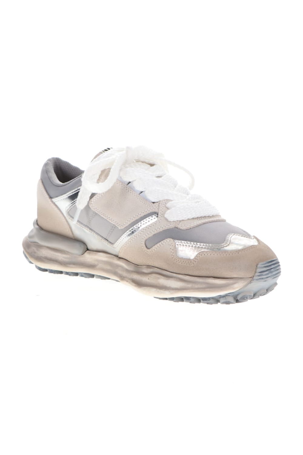 Original distressed effect sole leather Runner sneaker Silver