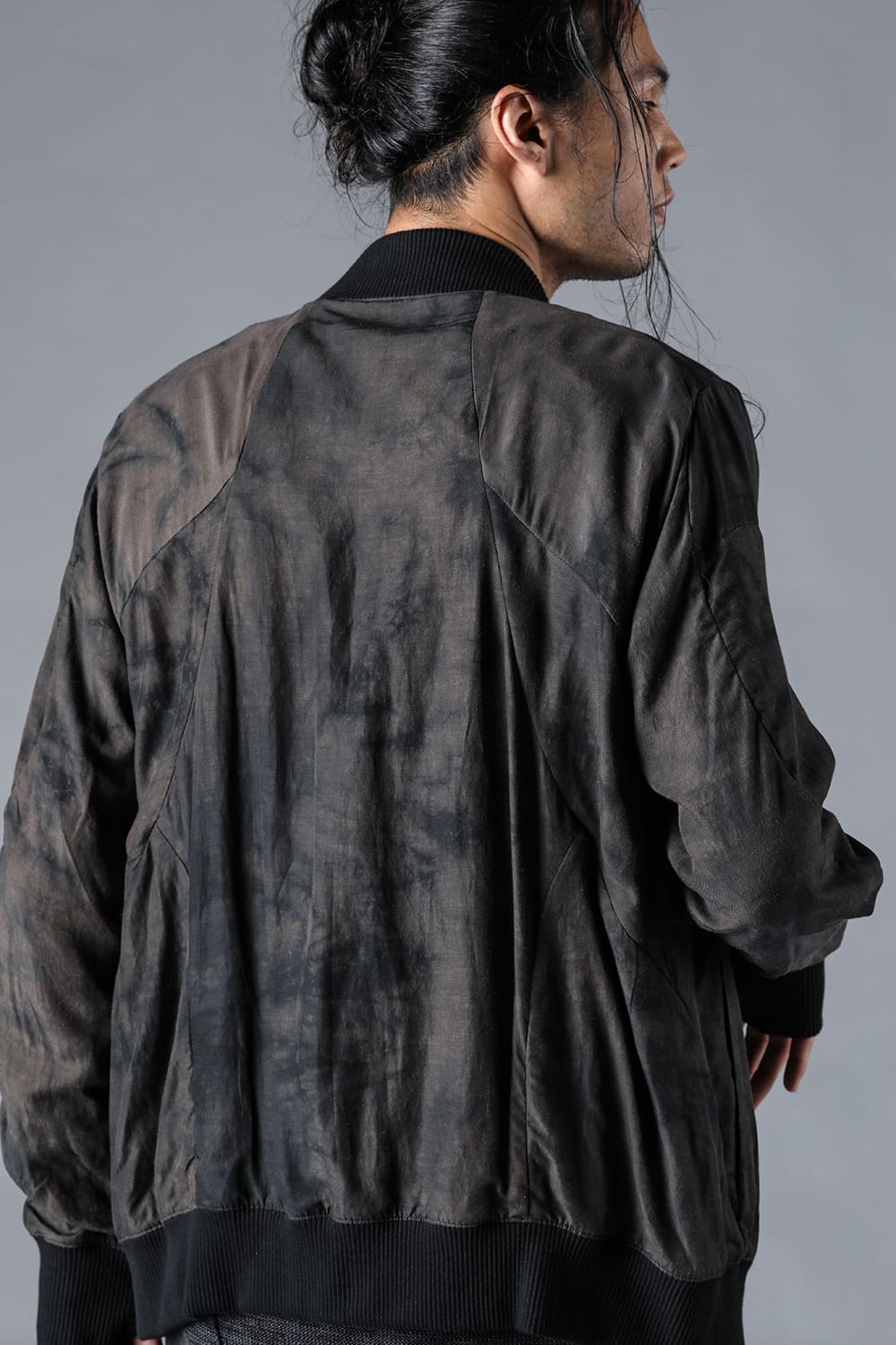 Uneven Dyed Linen x Rayon Bomber Jacket