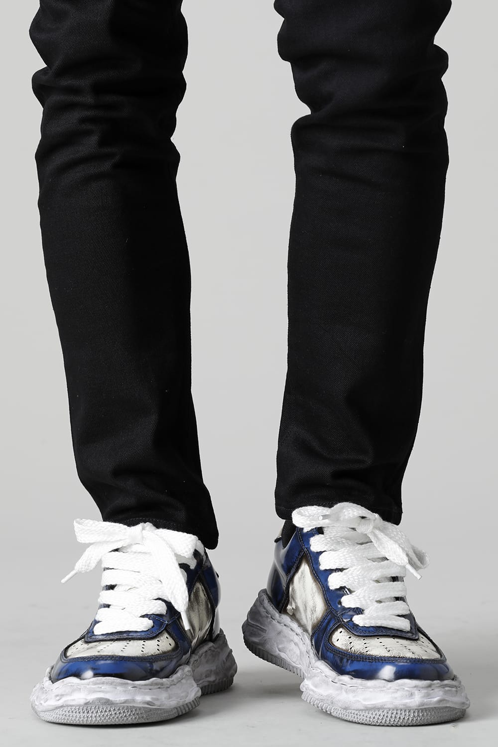 WAYNE LOW Brushed patent leather Sneakers  Blue