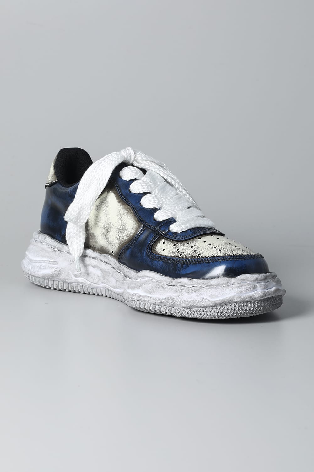 WAYNE LOW Brushed patent leather Sneakers  Blue