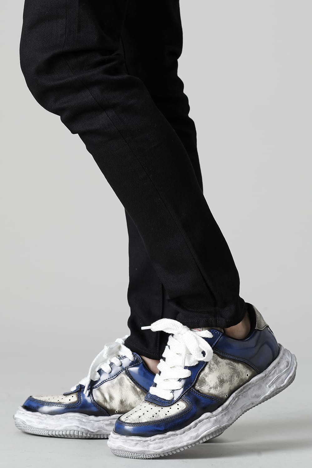 WAYNE LOW Brushed patent leather Sneakers  Blue