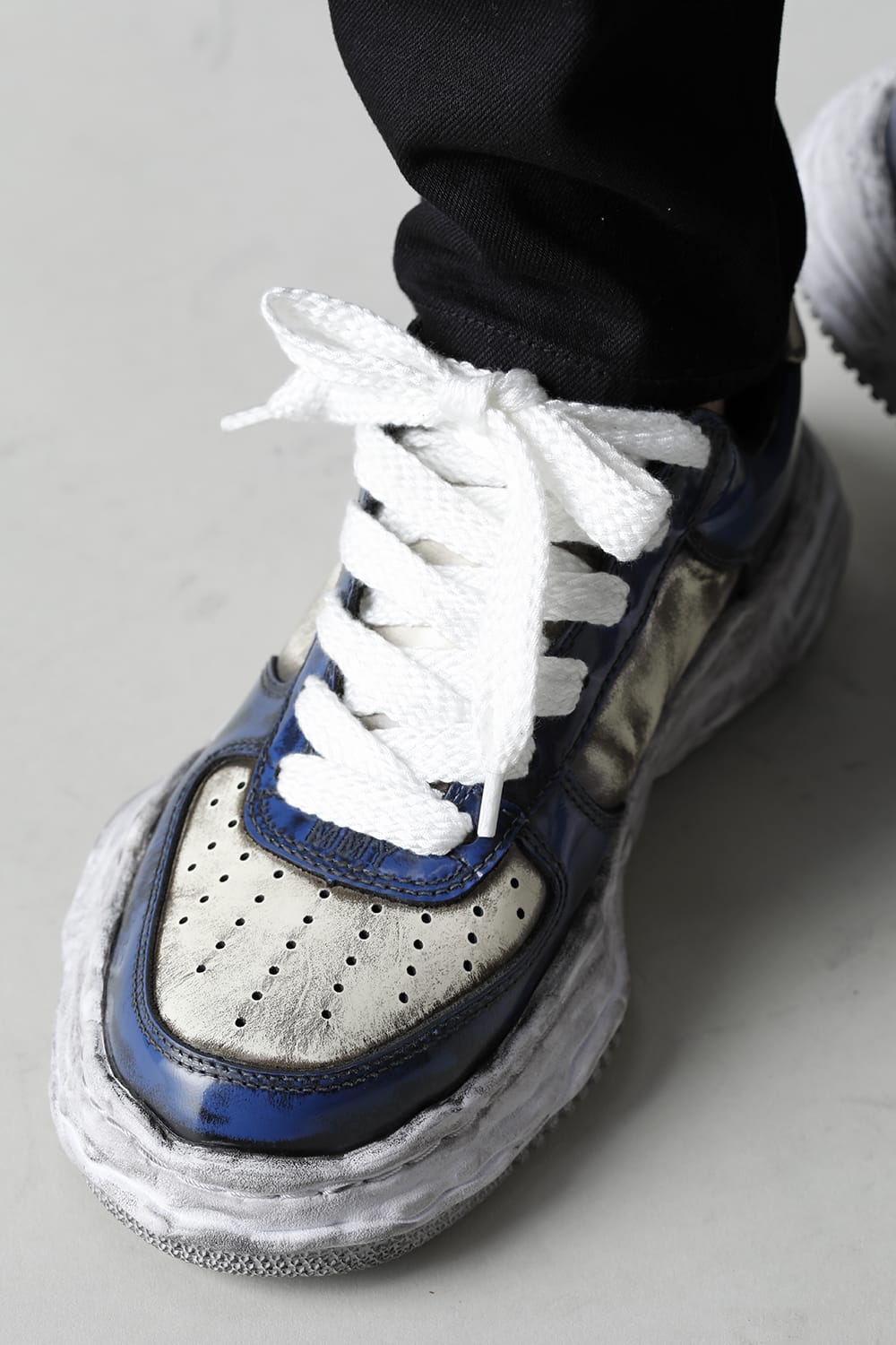 WAYNE LOW Brushed patent leather Sneakers  Blue