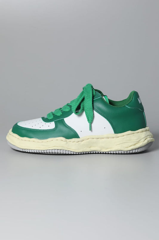 WAYNE Low leather Low-top sneakers  Vintage Like Sole Green / White