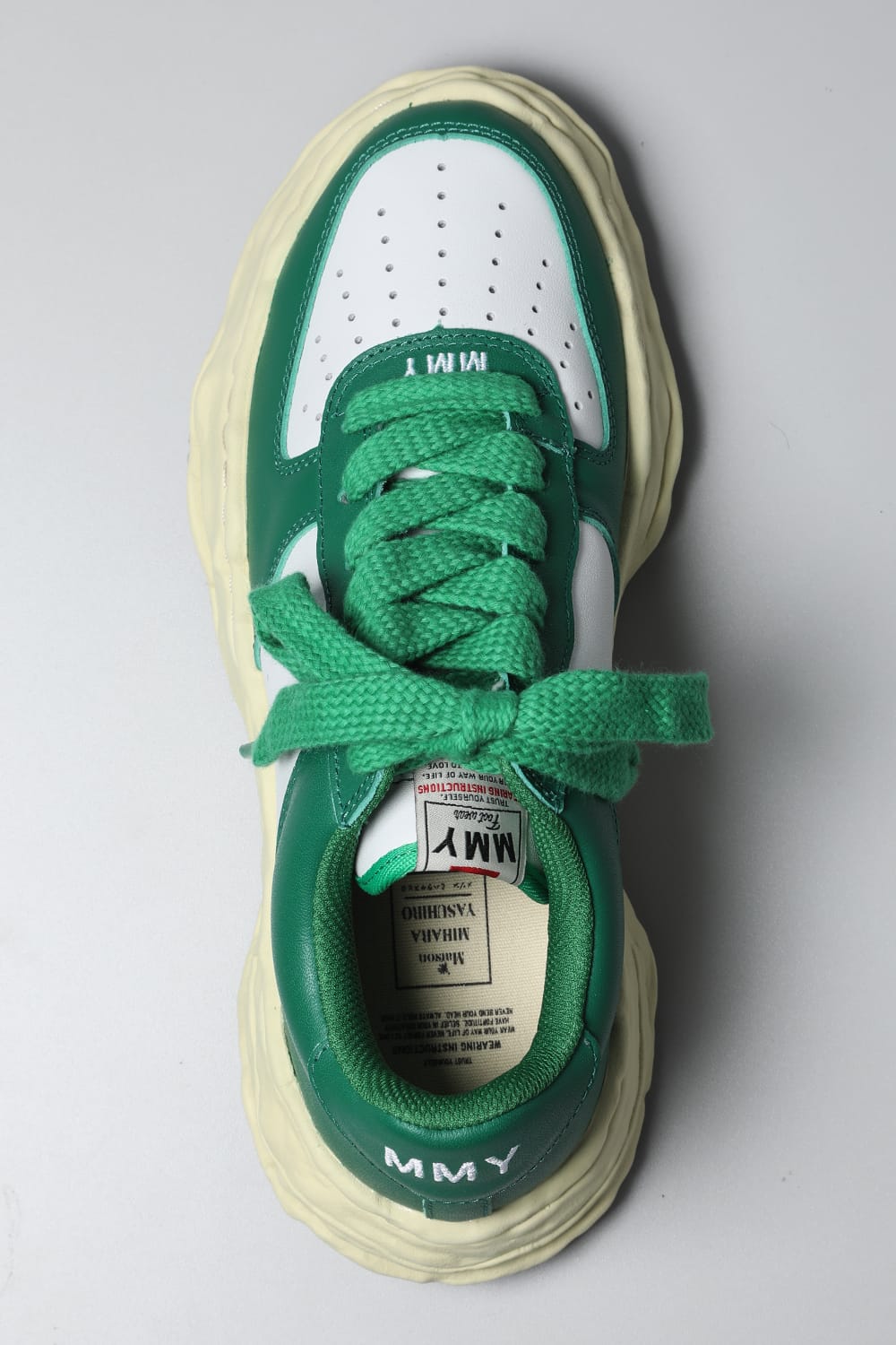 WAYNE Low leather Low-top sneakers  Vintage Like Sole Green / White