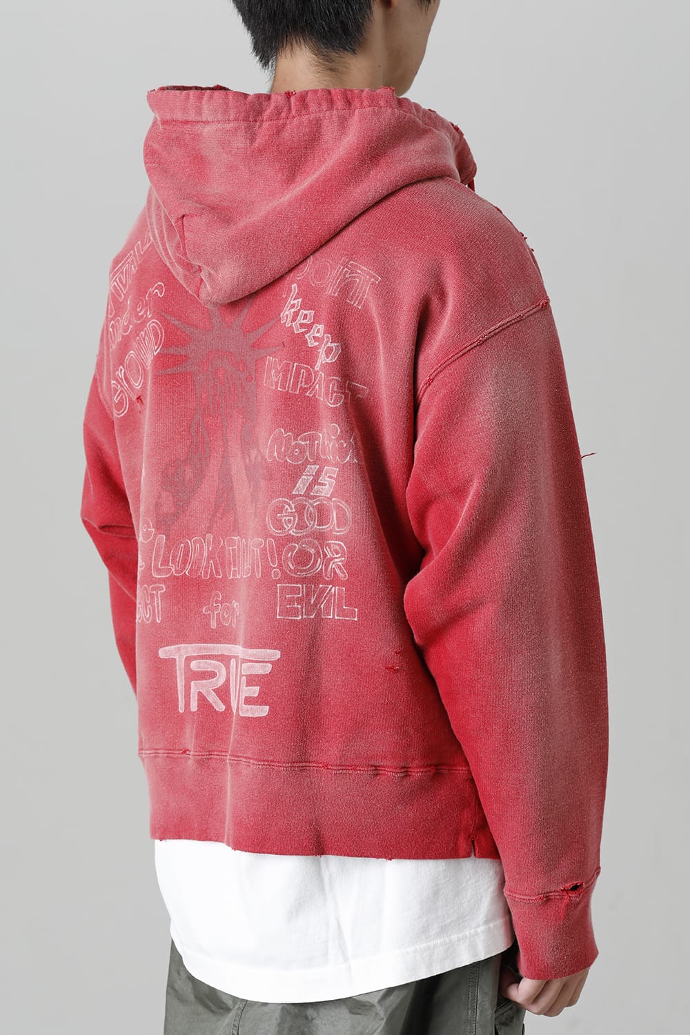 Distressed Hoodie Red