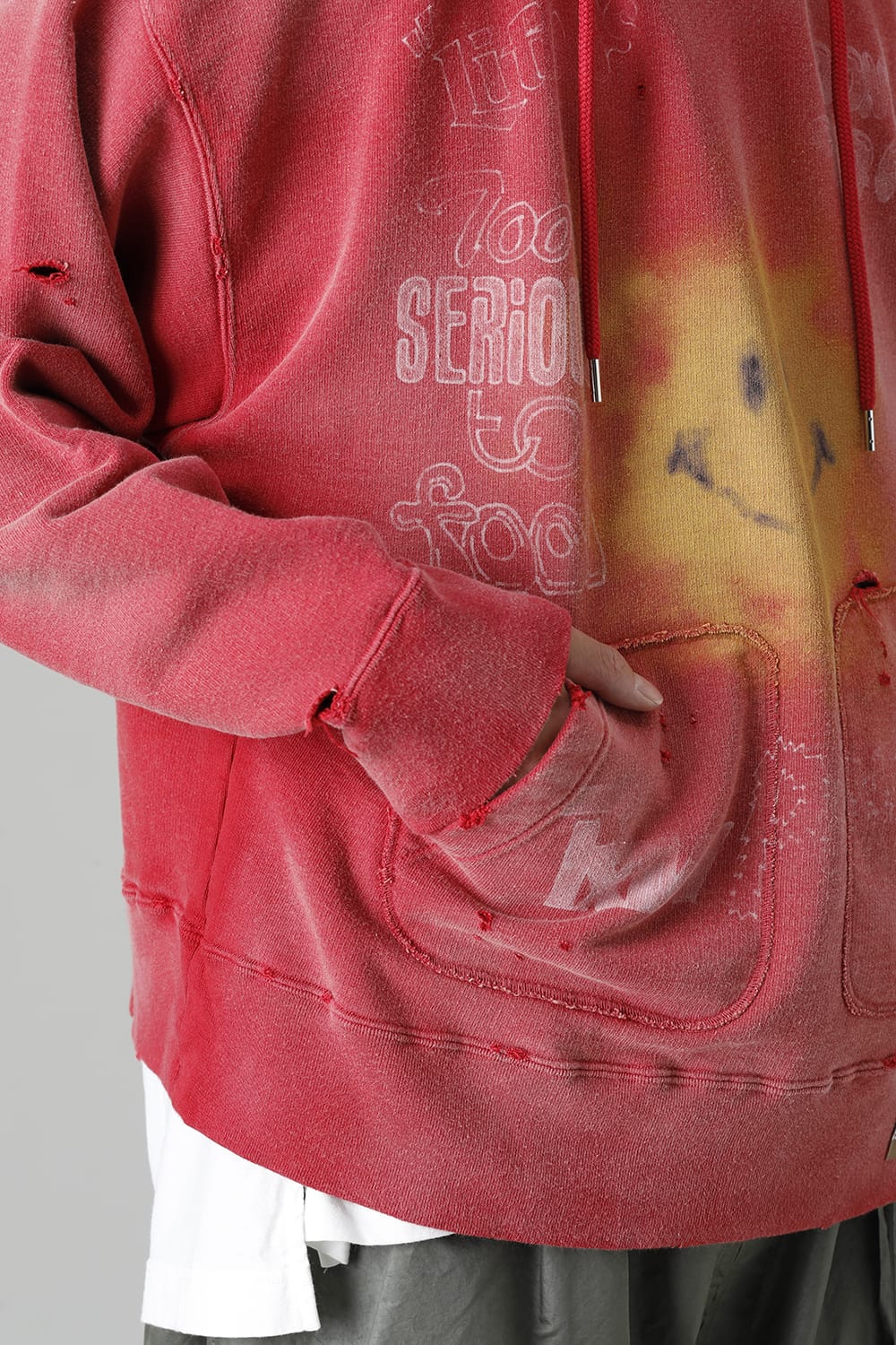 Distressed Hoodie Red