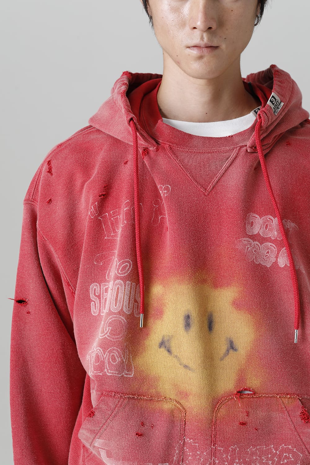 Distressed Hoodie Red