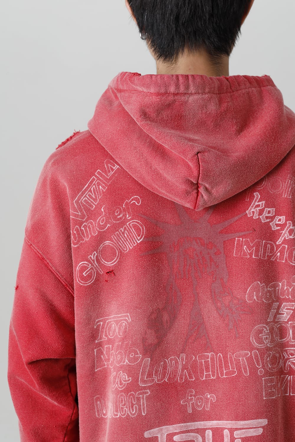 Distressed Hoodie Red