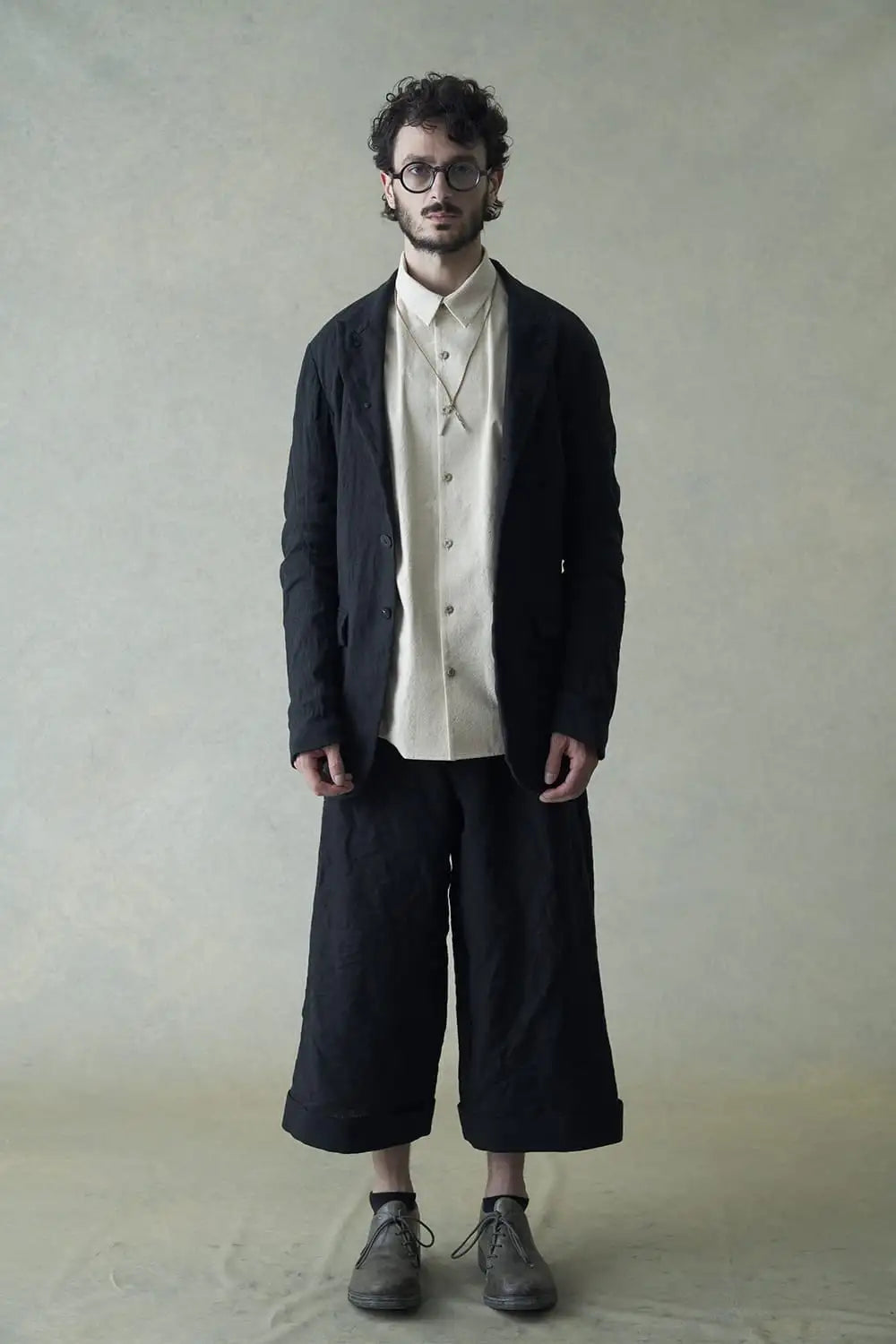 Cropped baggy pants linen / japanese paper