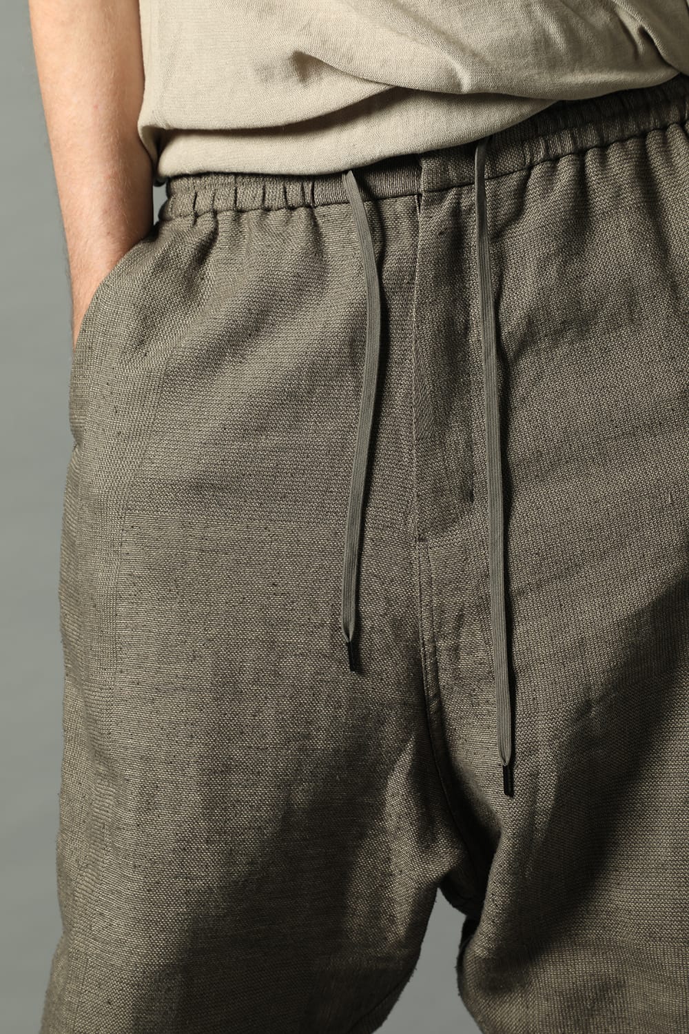 Dropcroch cropped pants silk linen crazy check  Beige Gray