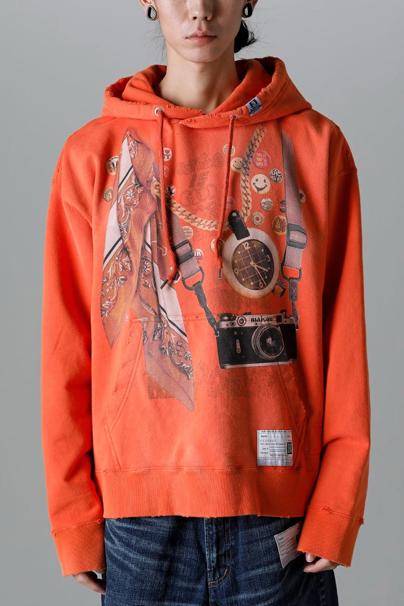 Trompe l'oeil printed hoodie Orange