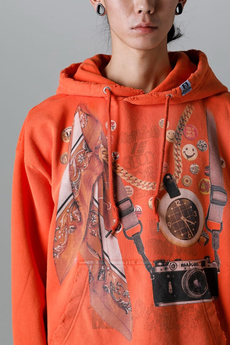 Trompe l'oeil printed hoodie Orange