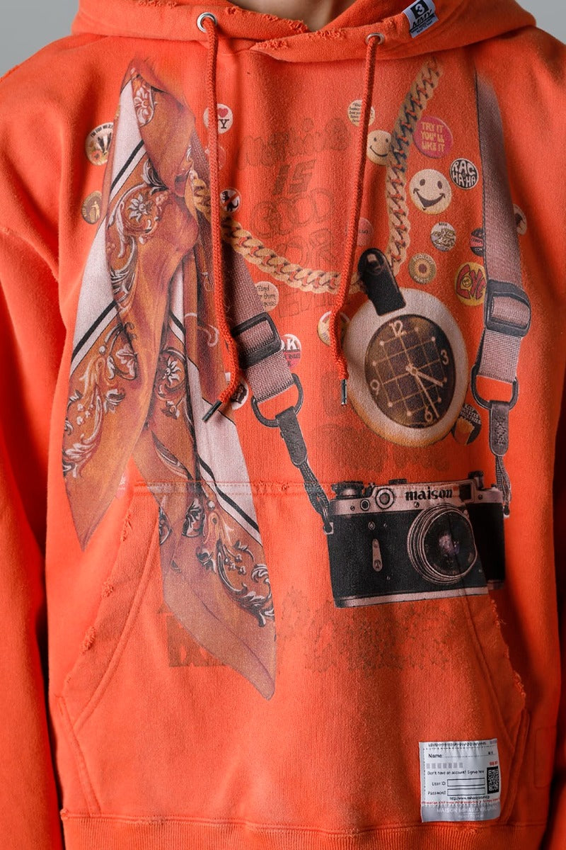 Trompe l'oeil printed hoodie Orange