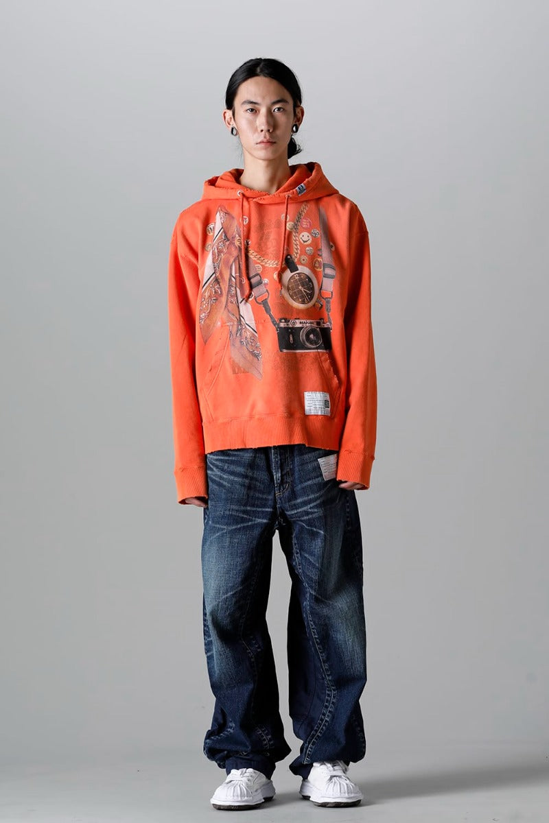 Trompe l'oeil printed hoodie Orange